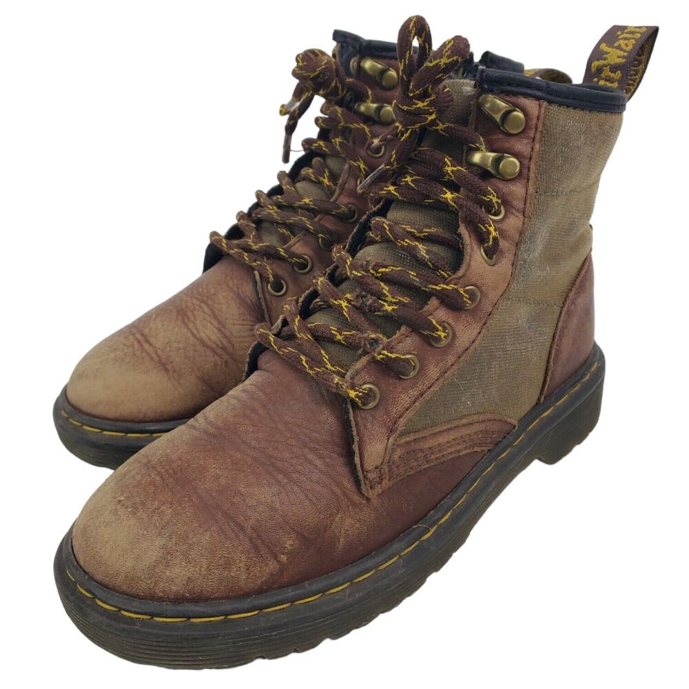 DR. MARTENS Boots KIDS Size 2 Brown Combat Casual Zip Up 1460 PANEL J